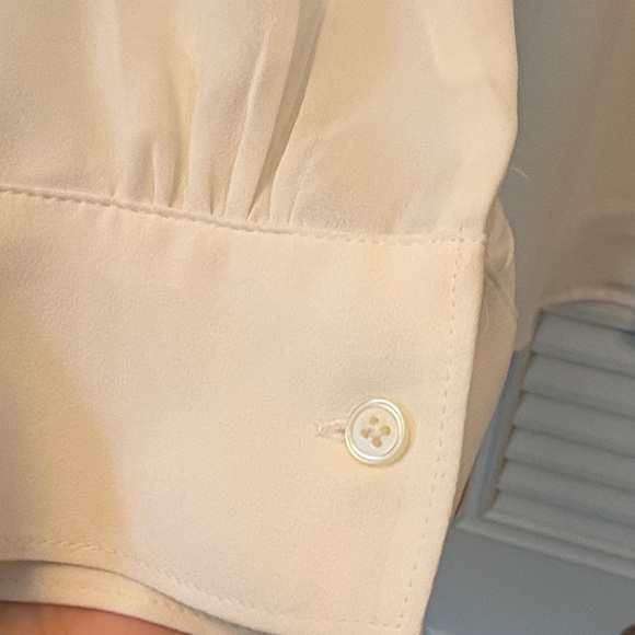 Loft Ivory White Cream Band Collar Button Henley Long Sleeve Blouse Size Medium - Picture 4 of 7